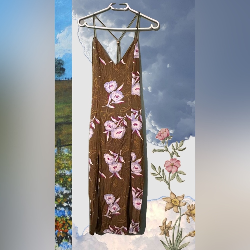 Floral strappy slit dress